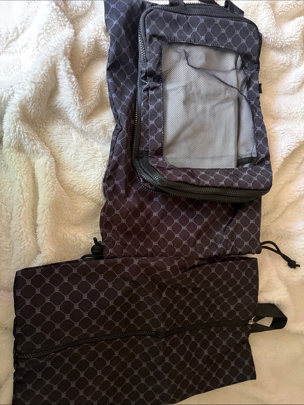 Steve Madden Black Patterned Sling Belt Pack with Mesh Window